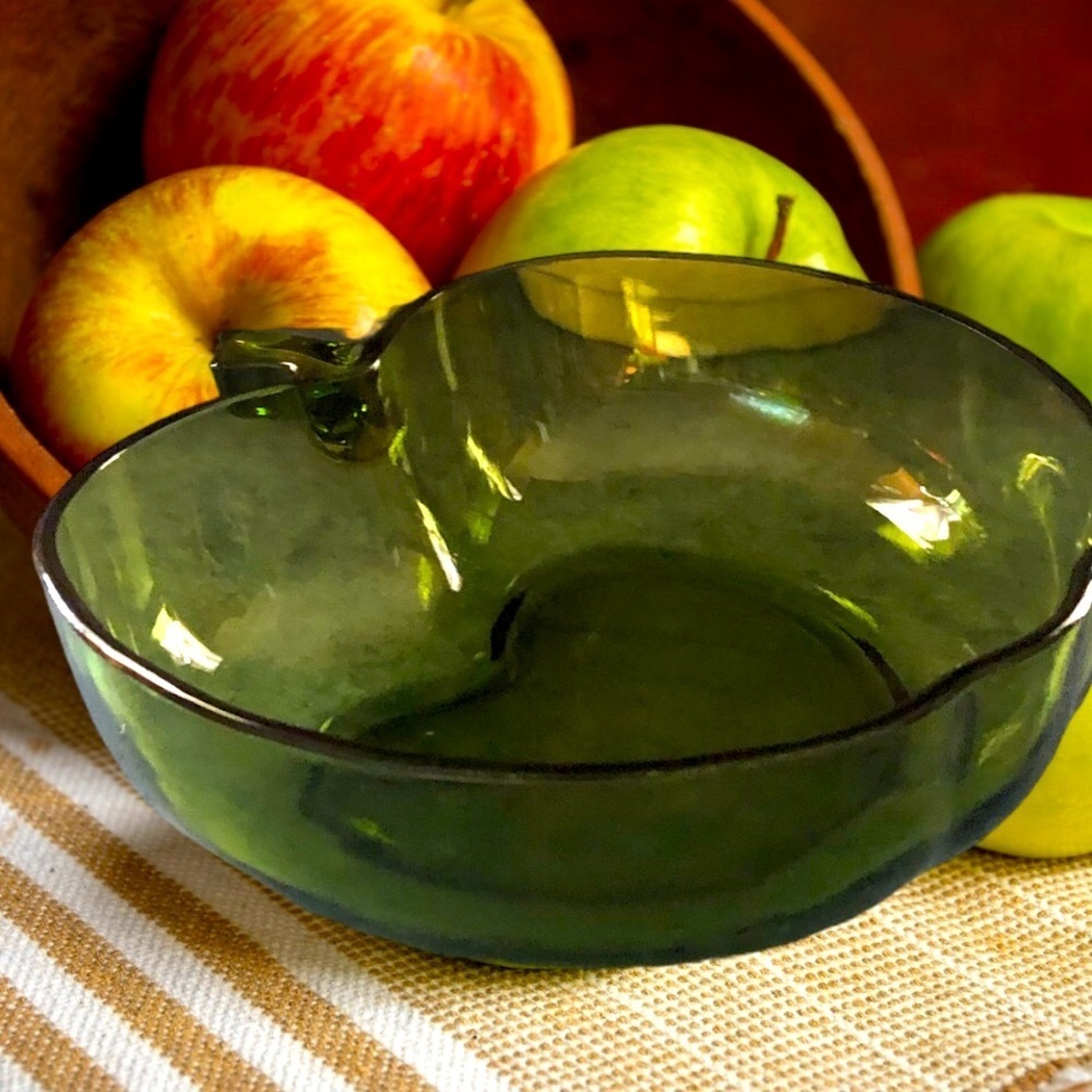 Vintage Green Tinted Apple Glass Bowl